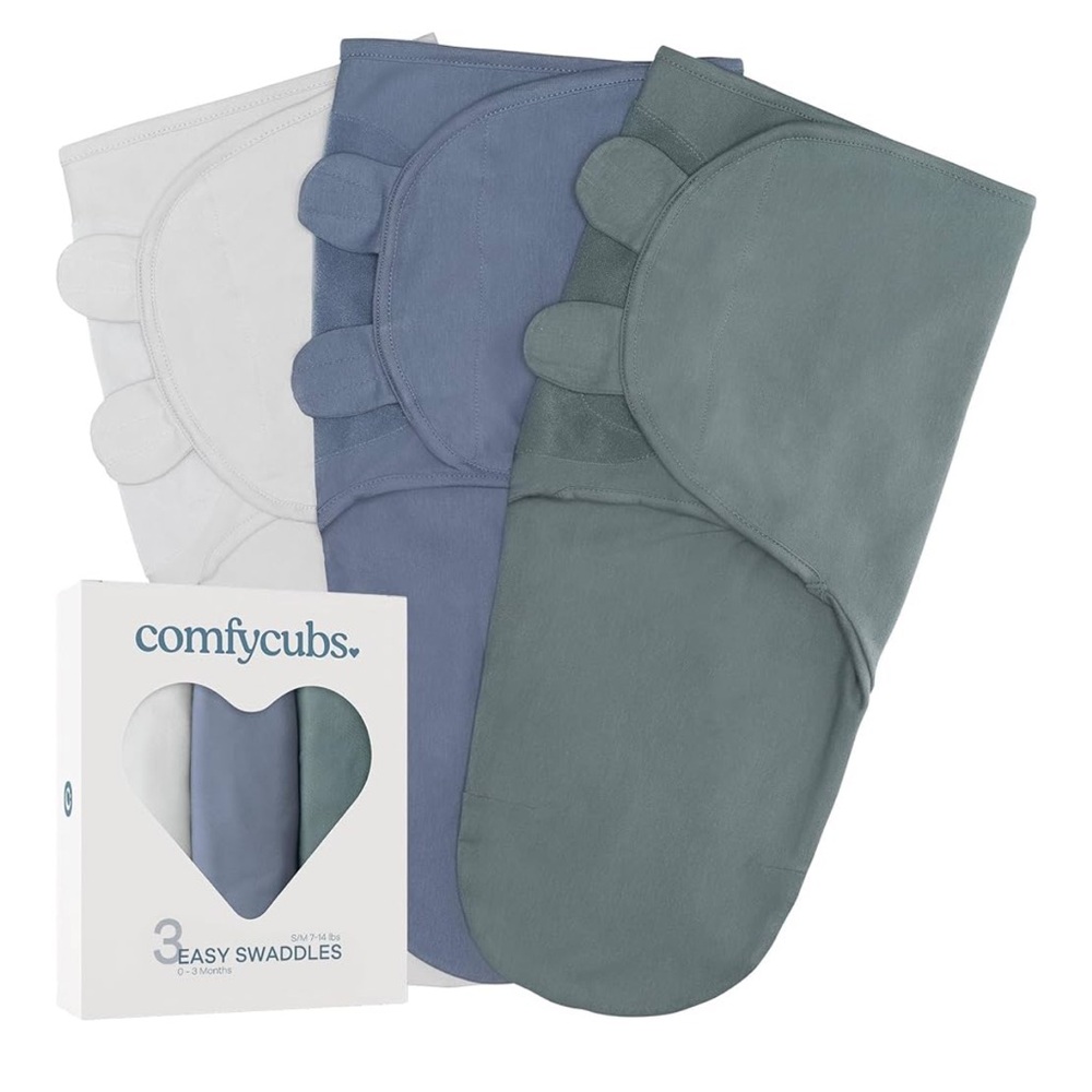 Comfy Cubs Baby Swaddle Set - Gray, Blue, White. 0-3 months